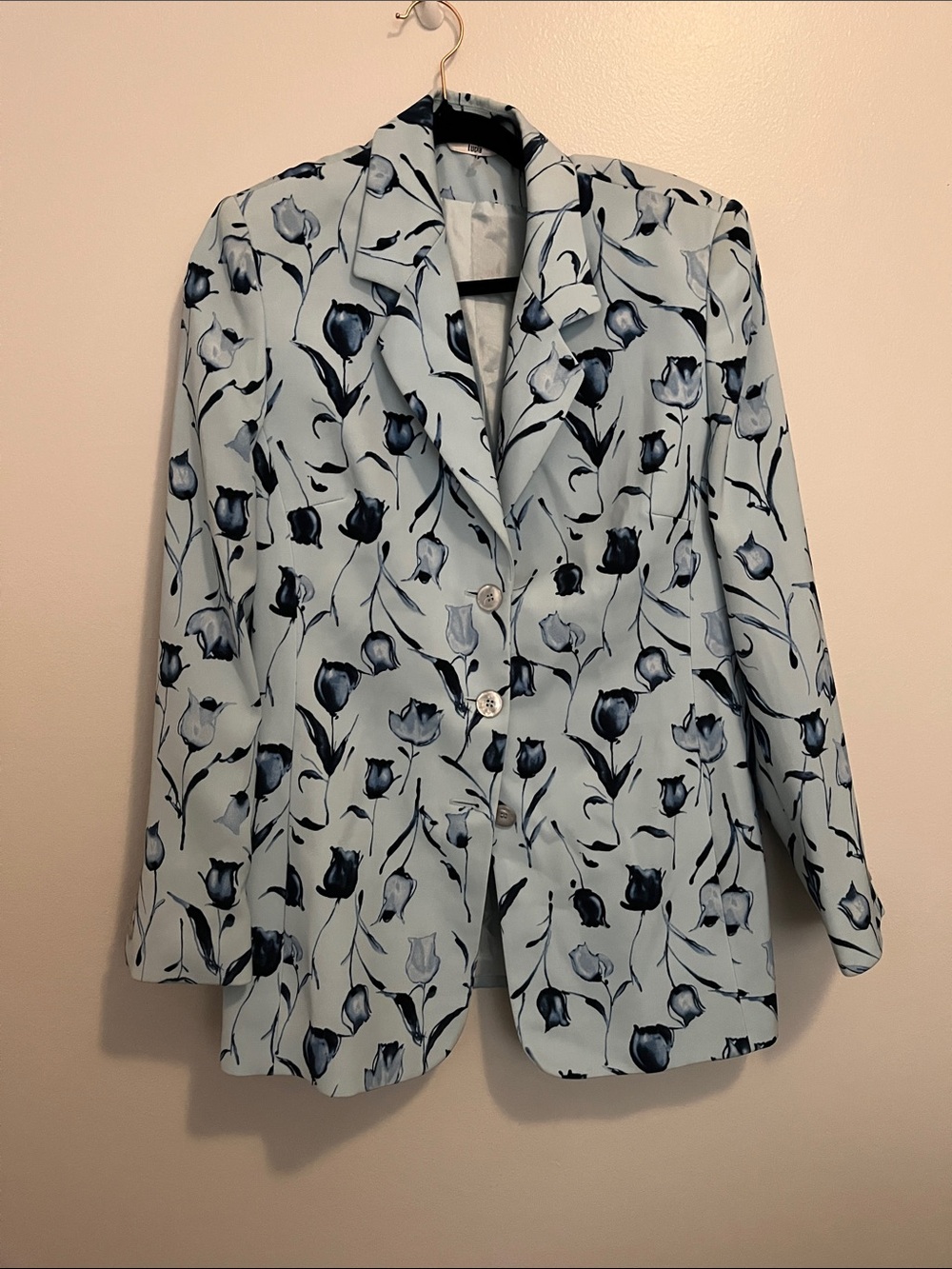 Light Blue Floral Tulip Print Blazer Jacket